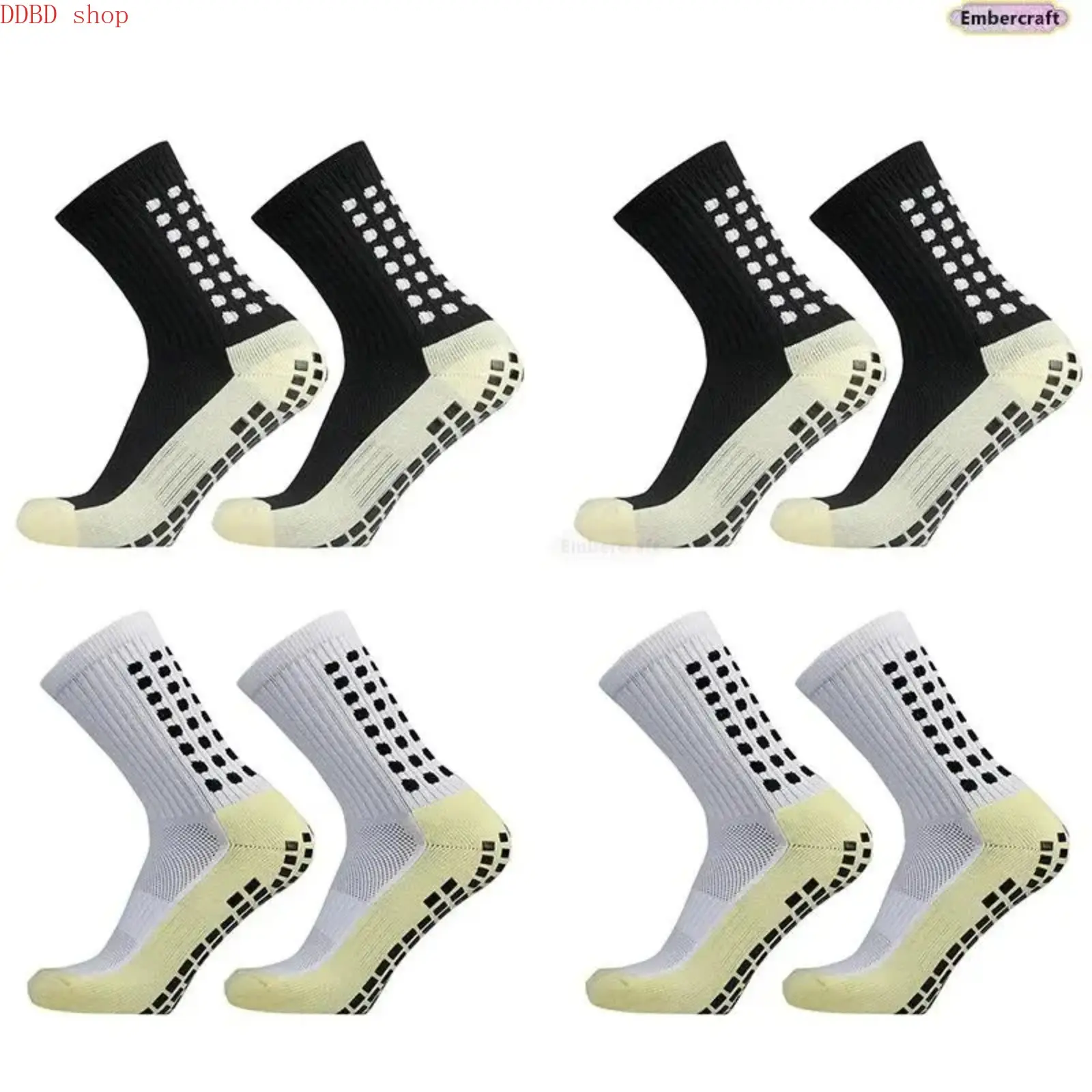 Men's Athletic Crew Socks Set - 1-4 Pairs, Elastic, Breathable, Antislip Grip, Compression Fit, Moisture Wicking, for Soccer Training, Gym, Grippy Socks, Athletic Socks