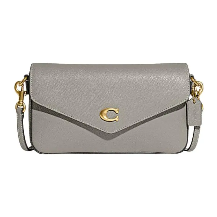 Coach Wyn 21 Crossbody Bag for Women – Small Gray Textured Suede with Multiple Card Slots, Snap Closure, and Interior Zip Pocket Verifiable, with credentials and supporting global authentication