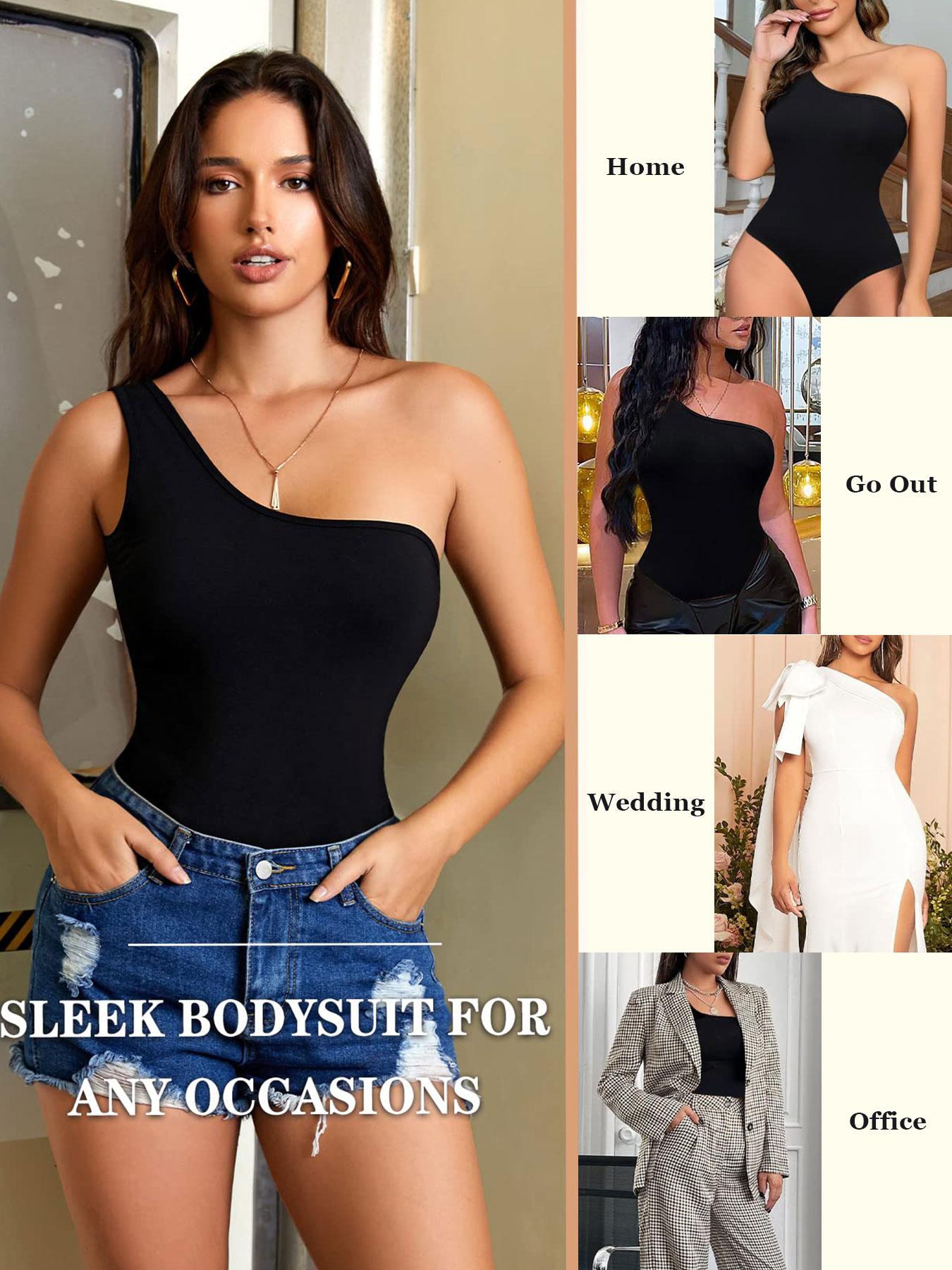 Women's High Elastic One-Shoulder Fashion Bodysuit, Soft Waist Control Shapewear, Casual All Season Wearable, Moderate Fabric Thickness