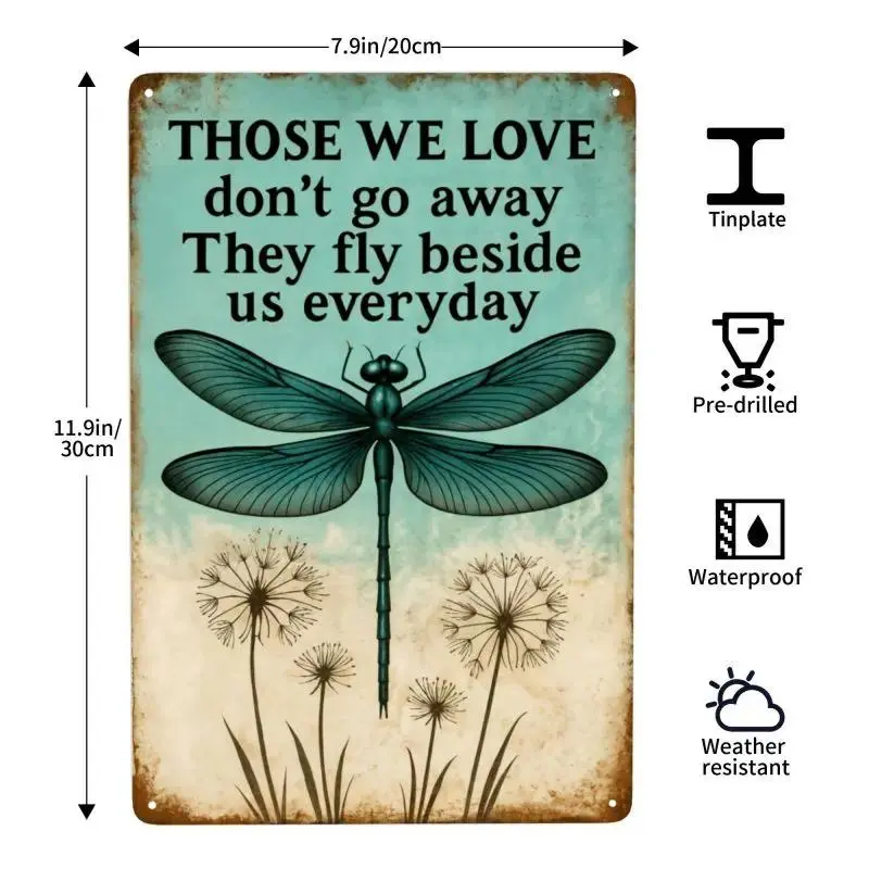 1pc 8*12 Inch Dragonfly and Dandelion Design Tin Sign Metal Wall Art Fun Vintage Plaque Decoration