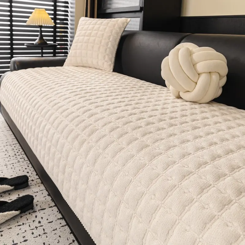 1pc Plush Sofa Cushion Cover, Pet-Friendly Non-Slip Decor, Polyester Material, Suitable for Chaise Longue, Reusable