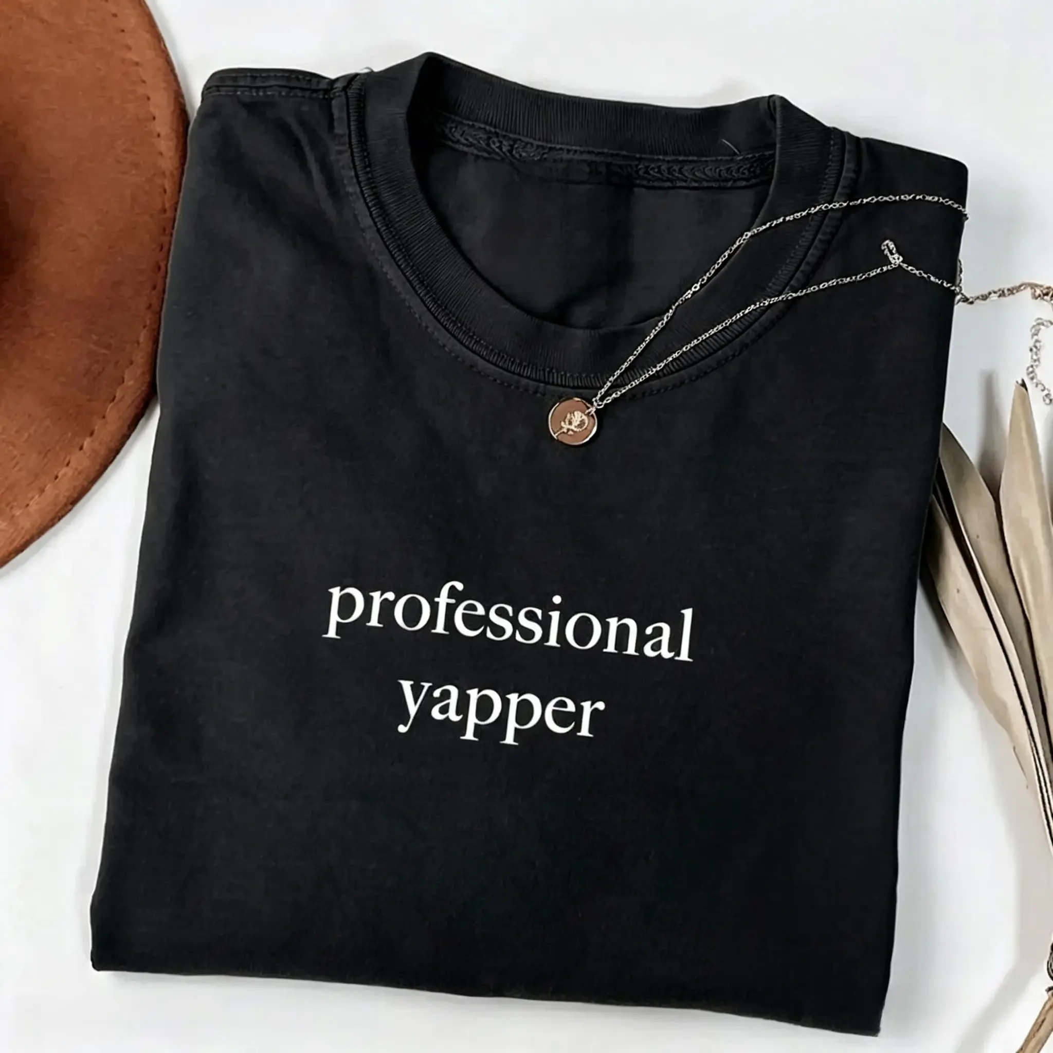 Professional Yapper Graphic T Shirt Funny Quote Tee Vintage Washed Oversized Unisex Short Sleeve Casual Top