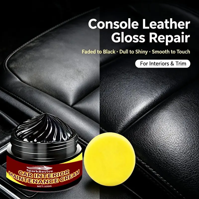 100g Auto Interior Leather Conditioning Cream, Easy Application with Sponge, Revive Sun-Faded Car Leather, Restore Deep Black Gloss