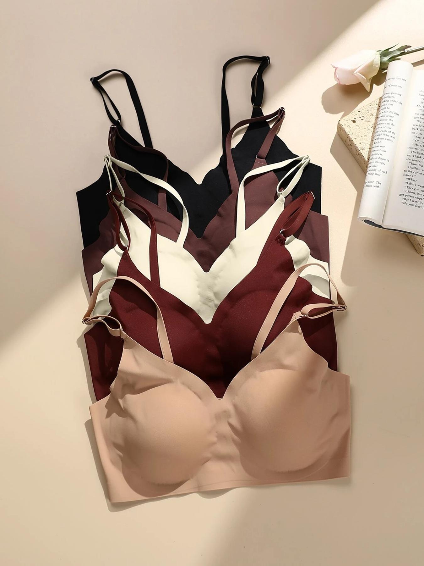 Women's Solid Adjustable Strap Seamless Everyday Bra, Soft Comfortable Breathable Smooth Wireless Bra, Minimalist Lingerie for All Seasons, Breathable Seamless Bras