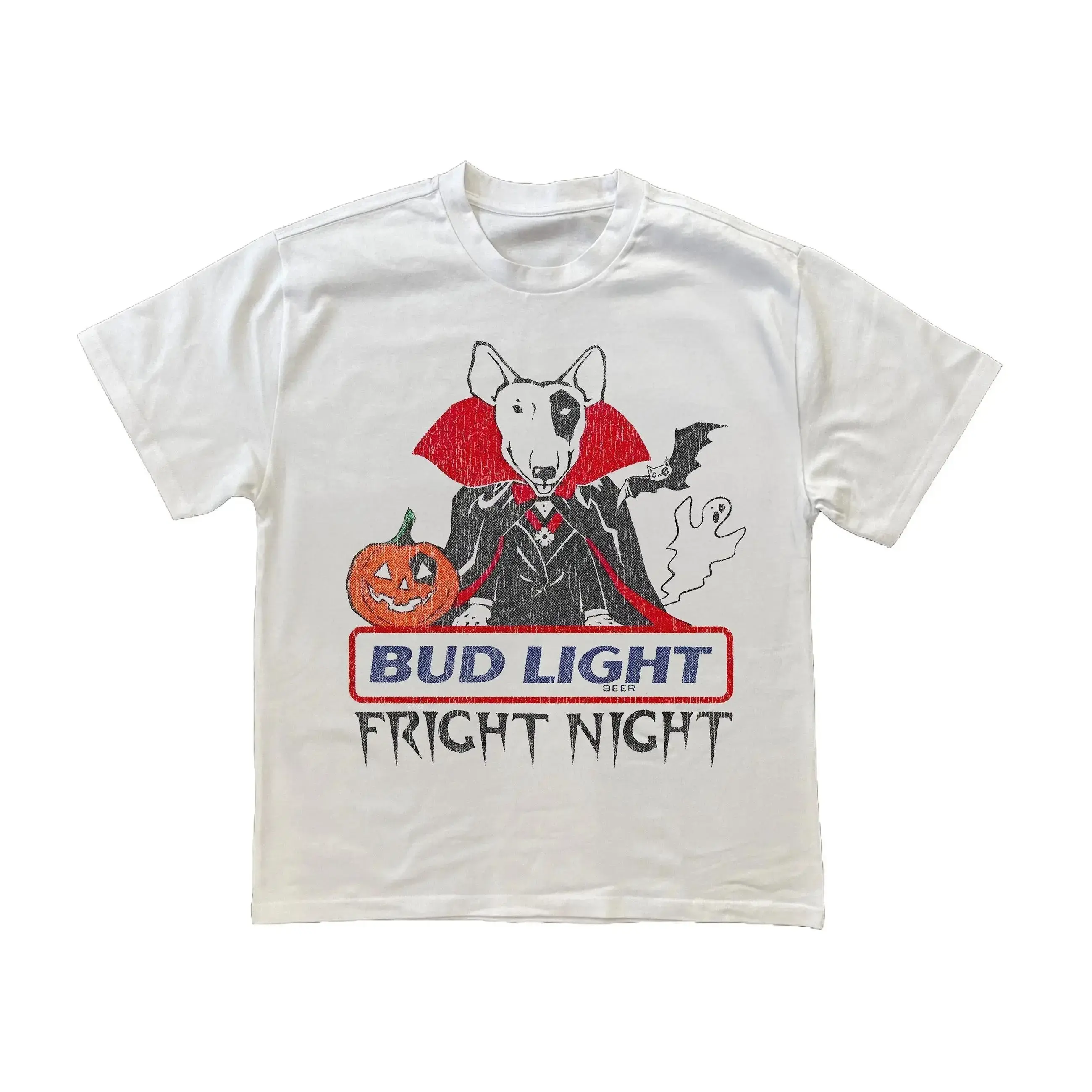[100%25 cotton]80'S BUD LIGHT FRIGHT NIGHT WHITE T-SHIRT
