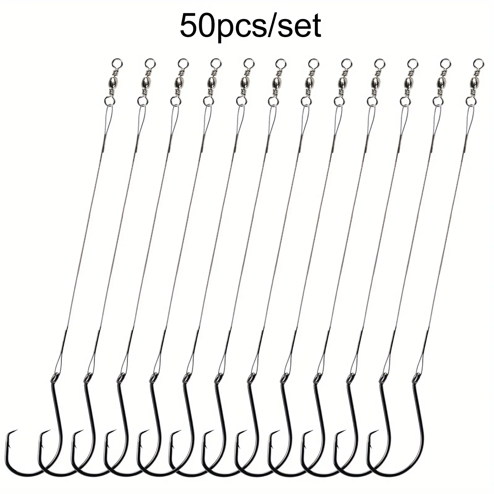 50pcs/set Size 1/0-10/0 Circle Hook Saltwater Catfish Hook Rig Fishing Leader Line with Catfish Hook