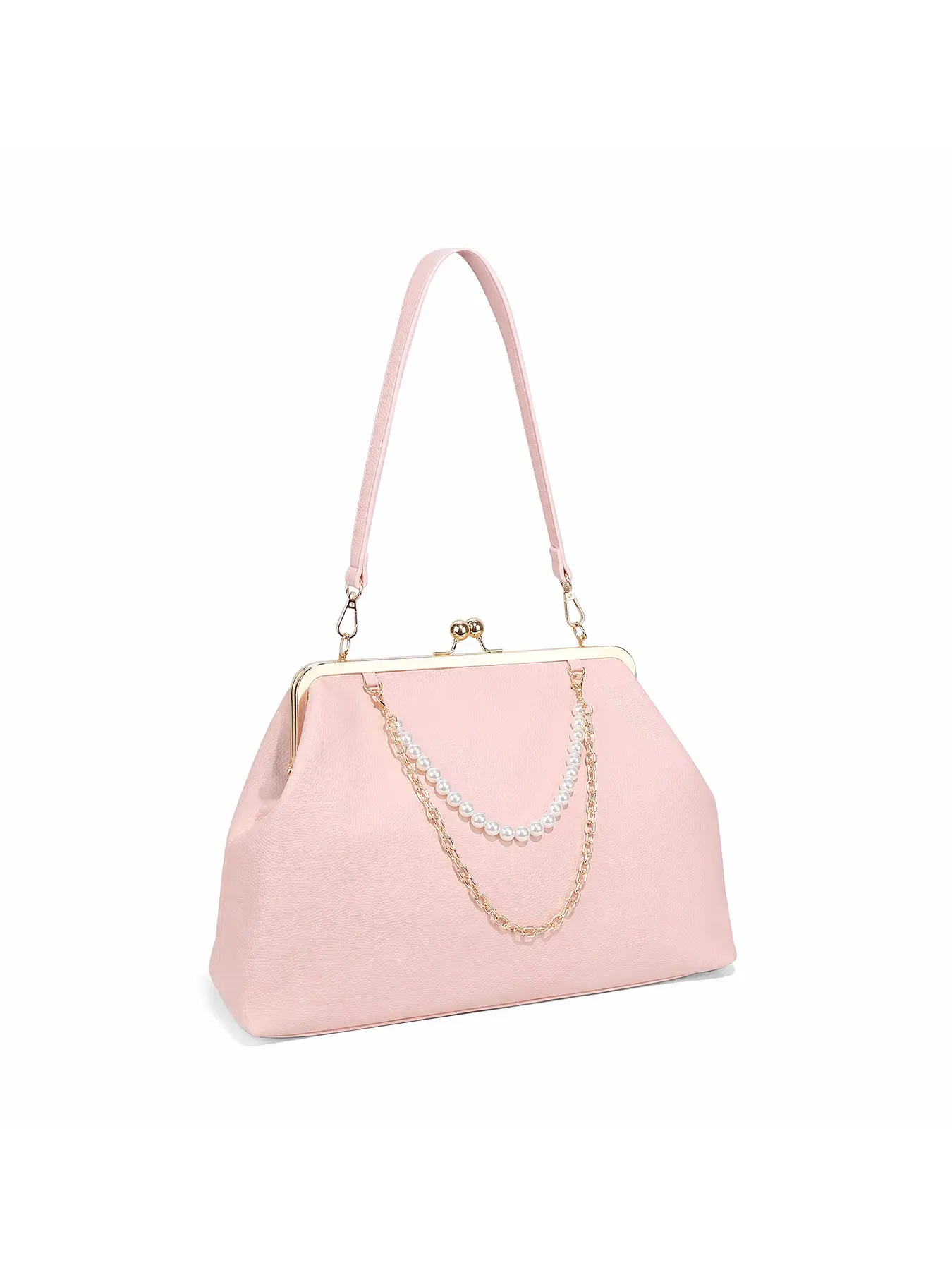 Large Women's Kiss Lock Bag Elegant Faux Pearl Handbag, Exquisite Trendy Evening Bag, Fashionable Party Clutch, Shiny Stylish Crossbodybag Purse, Elegant Shoulder Bag, Embellished Shoulder Bag