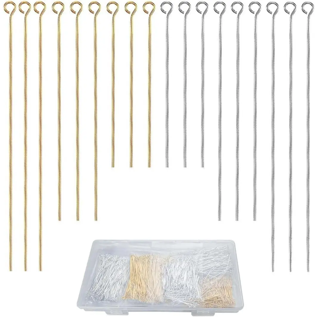 900 Pieces 1.18/1.57/1.96 Inch Mix Size Metal Straight Eye Pins Head Pins, Jewelry Making Supplies for DIY Craft Earring Bracelet Necklace Pendant, Gold Silver Available