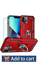 for iPhone 13 Case, Case iPhone 13 with HD Screen Protector, Military Grade Protective Cases with Ring for iPhone 13 (Red)