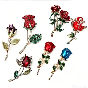 Beautiful Rose Flower Brooches Collection for Women Elegant Flower Pin Summer Design Party Valentine Day Gift