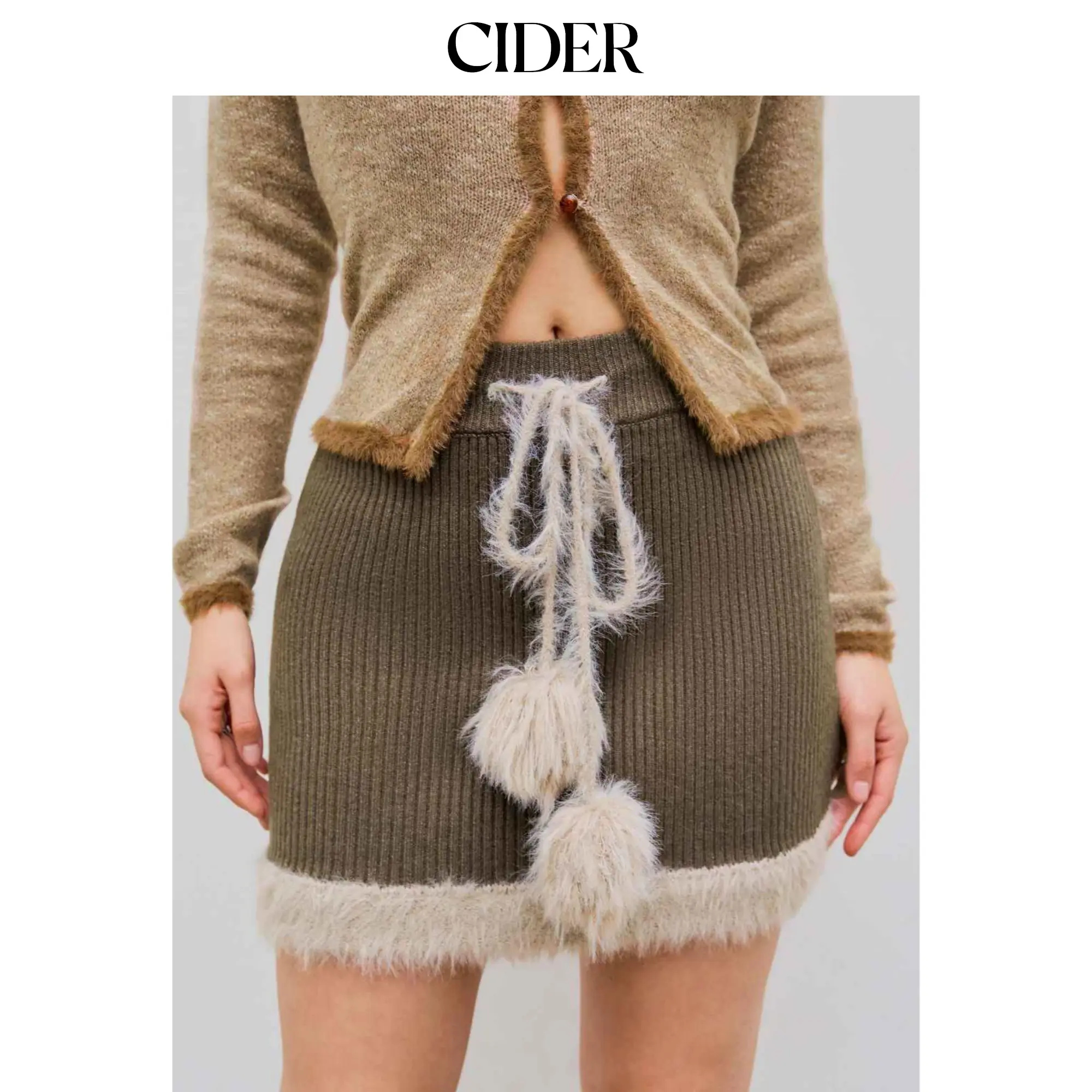 Cider [size 2-10] Knitted Fuzzy Middle Waist Solid Mini Skirt SohoChic