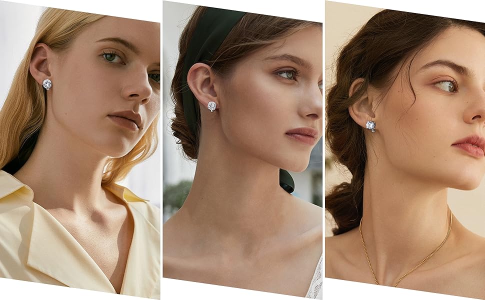 (No Piercing Needed) Clip-On Earrings Set with Cubic Zirconia Hypoallergenic White Gold plated Studs for Sensitive Ears Unisex comfort fit SpringStatements