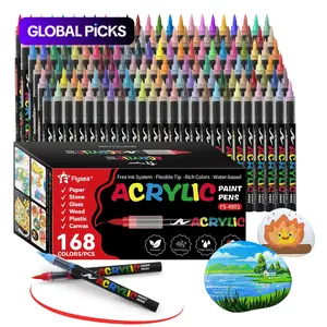 Acrylic Paint Pen Set, 168pcs/set Brush Tip Acrylic Paint Pen, Acrylic Painting Pen, Waterproof & High Saturation Ideal for Wood, metallic, Plastic, Canvas, Fabric, Glass, Ceramic