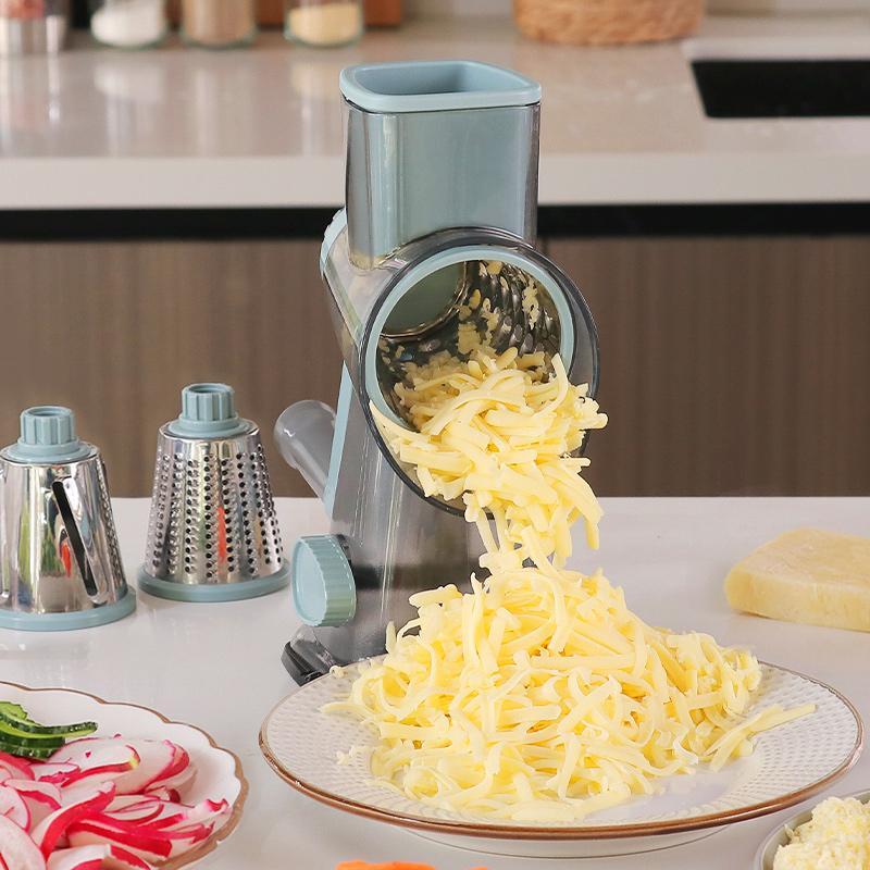 Keouke Rotary Cheese Grater, 1-Count Manual Vegetable Chopper with 3 Replaceable Stainless Steel Cutting Blades, Vegetable Shredder and Slicer, Multifunctional Kitchen Utensil, Vegetable Slicer Dicer, Summer Gift #GLOBAL PICKS