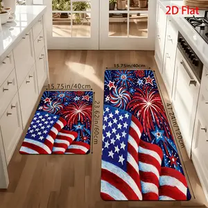 [American Flag Pattern Rug] 1pcs Modern Fashion Easy Style Mat Set, American Flag Pattern Rug, Red White Blue Stripes Independence Day Decor, Festive Atmosphere Home Decor Mat 2D Flat Holiday Decoration, Bar Anti-Slip Mat, Kitchen Mat, Soft Carpet
