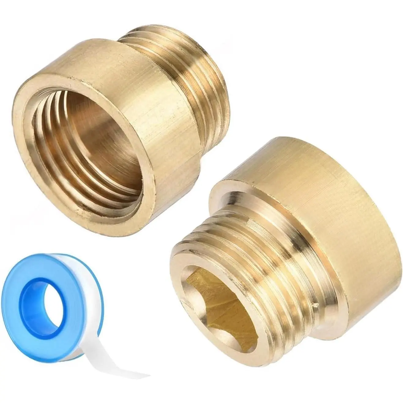 Shower  Extension Arm, 2 Pack Brass G1/2 Male to G1/2 Female Thread 20mm Length Pipe Fitting Coupler Copper Shower  Extender with 8M PTFE Pipe Sealant Tape
