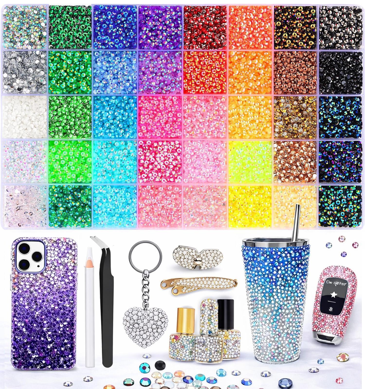 40000Pcs 40-Color 3mm Jelly Rhinestones Kit for Bedazzling - Includes tools & Tweezers, Flatback Resin Gems for DIY Crafting, Nail Art, Diamond Art, Phone Case & Makeup Supplies
