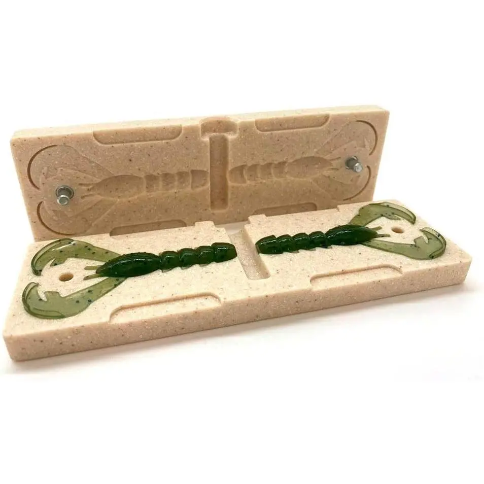 Soft Plastic Injection Mold, 2-Cavity 3"  Rage Craw  Mold | CNC-Machined  Stone,  Air Vent Channels, Bubble-Free Casting, Compatible with Standard Injectors