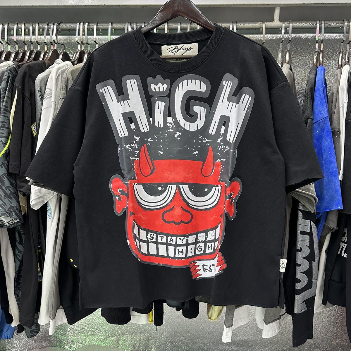 Stay High Graphic Terry Cropped T-Shirt, Unisex Crew Neck Oversized Baggy Cotton Tee, 2026 New Style BKYS Hip-Hop Retro Streetwear, High-Quality Real Photo Vintage Casual Summer Top for Men Women