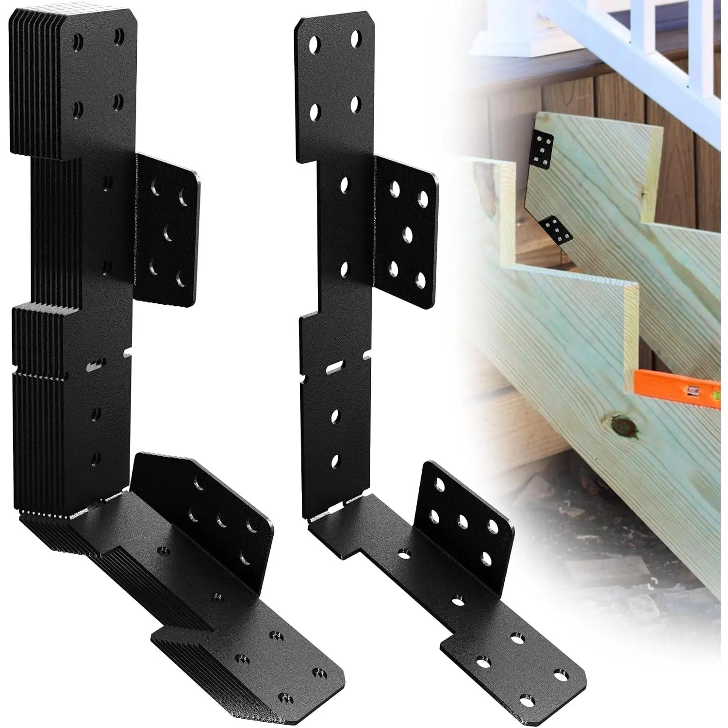 5 Pcs Black Stair Stringer Hanger Bracket, Heavy Duty 18 Gauge Adjustable Stair Stringer Hanger,Deck Stair Brackets,Tair Stringer Connector Great for 2x10 2x12 Stair Stringer,Tie Straps Bracket,