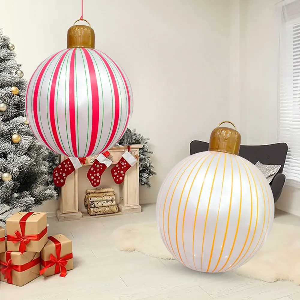 2pcs Christmas Inflatable Balls, Outdoor Giant PVC Holiday Decorations, Tree Lawn Porch Garden Front Door Decoration, 22.83*18.9 Inches