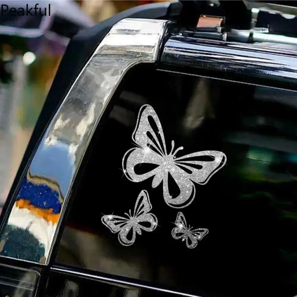 Funky Butterfly Car Decal, Sparkling PVC Vinyl Sticker with Imitation Diamonds, Weather Resistant & Waterproof for Cars, Motorcycles, Peppy, Glamorous, Romantic, Ethnic, Weatherproof