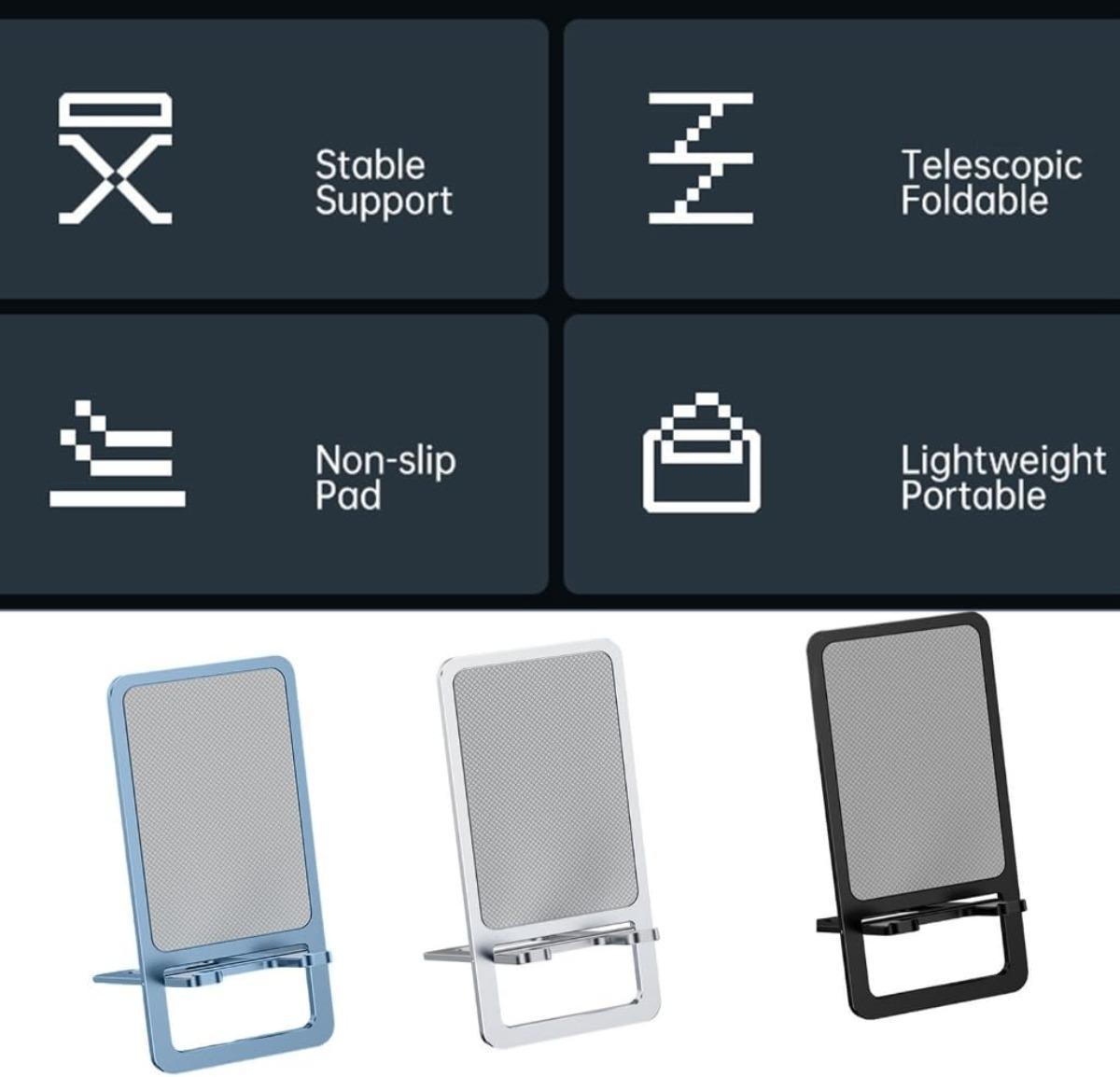 Solid Folding Aluminum Stand for Tablets, Durability Desktop Phone Holder Accessory for Work and Play Desk Stand