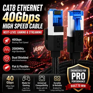 Cat 8 Class Braided Ethernet Cable, 40gbps Speed, 2000mhz Bandwidth, High-Performance Made for Gaming Streaming Dual Shielded Networking Solution, Universal Compatibility