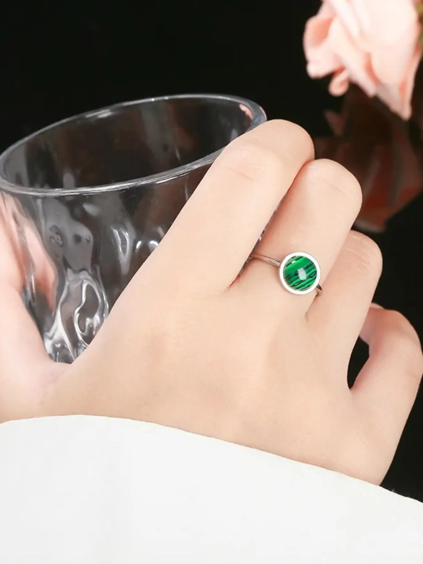 Natural Stone Women's Free Size Fit Ring, Boho Style Geometric Design, Agate and Malachite Jewelry, Classic Simple Fashion Accessory, Gift Ready