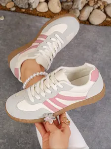 Lucky Step Women's Thick Sole Fashion Sports Shoes, Vintage Classic Casual Lace-Up, PU Leather Patchwork, All Seasons Tennis Running Walking Shoes