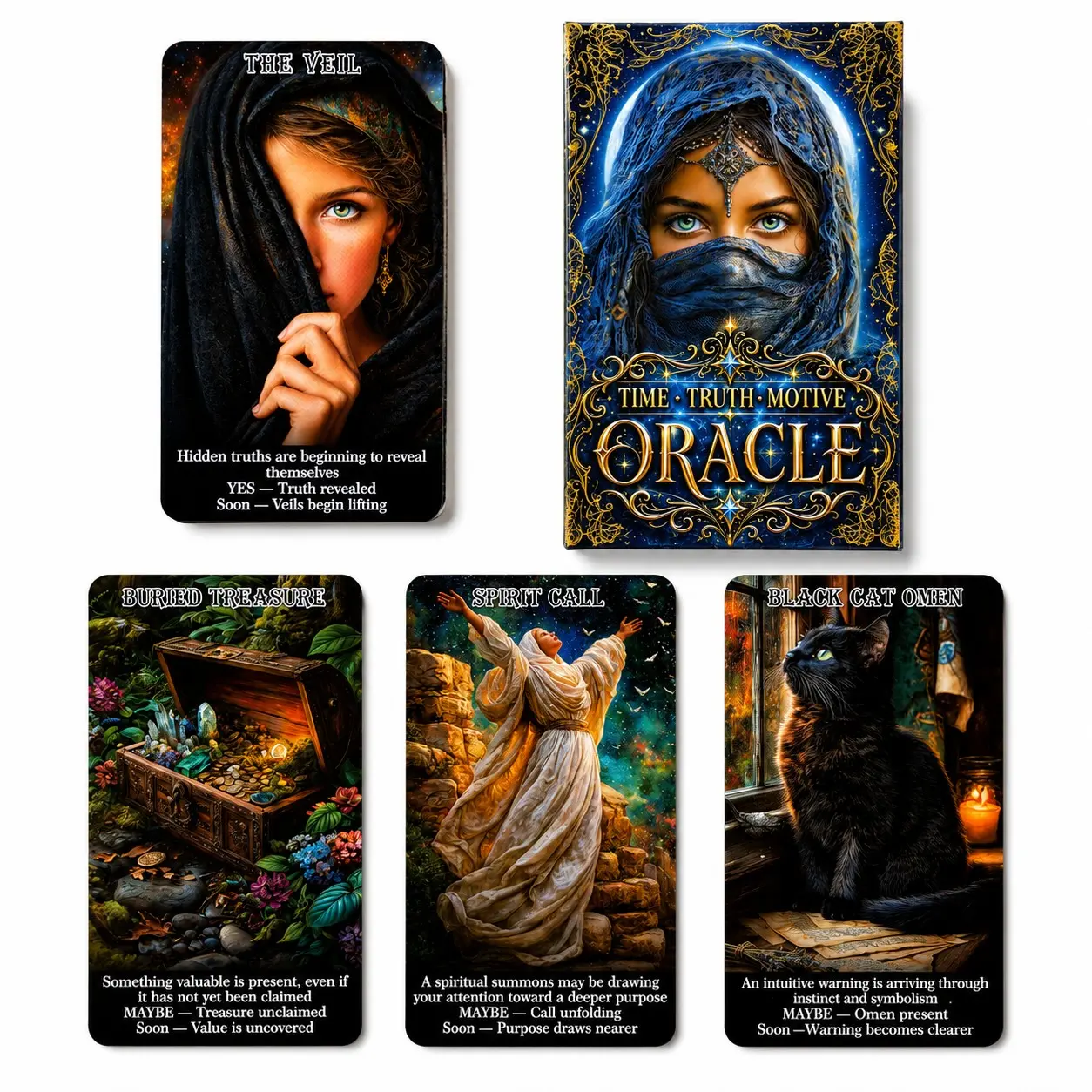 sishui Time Truth Motive Oracle Cards | 78 Card Deck with Yes No Maybe, Interpretation and Timing Guidance for Hidden Truths, Intentions, Relationships and Life Decisions
