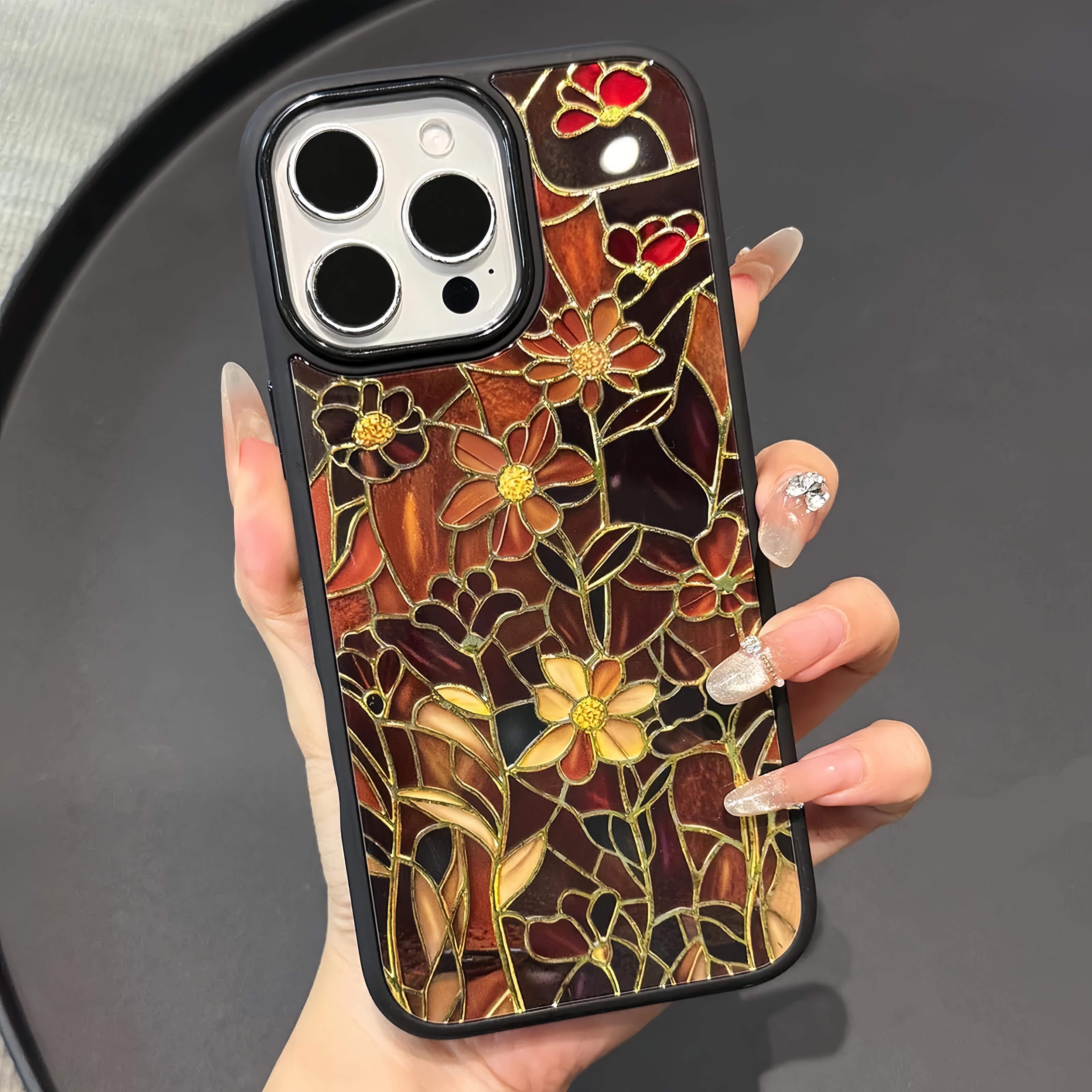 Stained Glass Inspired Floral Magnetic iPhone Case Compatible With iPhone 17/16/15/14/13/12/11  Pro Max Plus Air Series Magsafe Supported 2mm Raised Bezel Lip Screen Protection