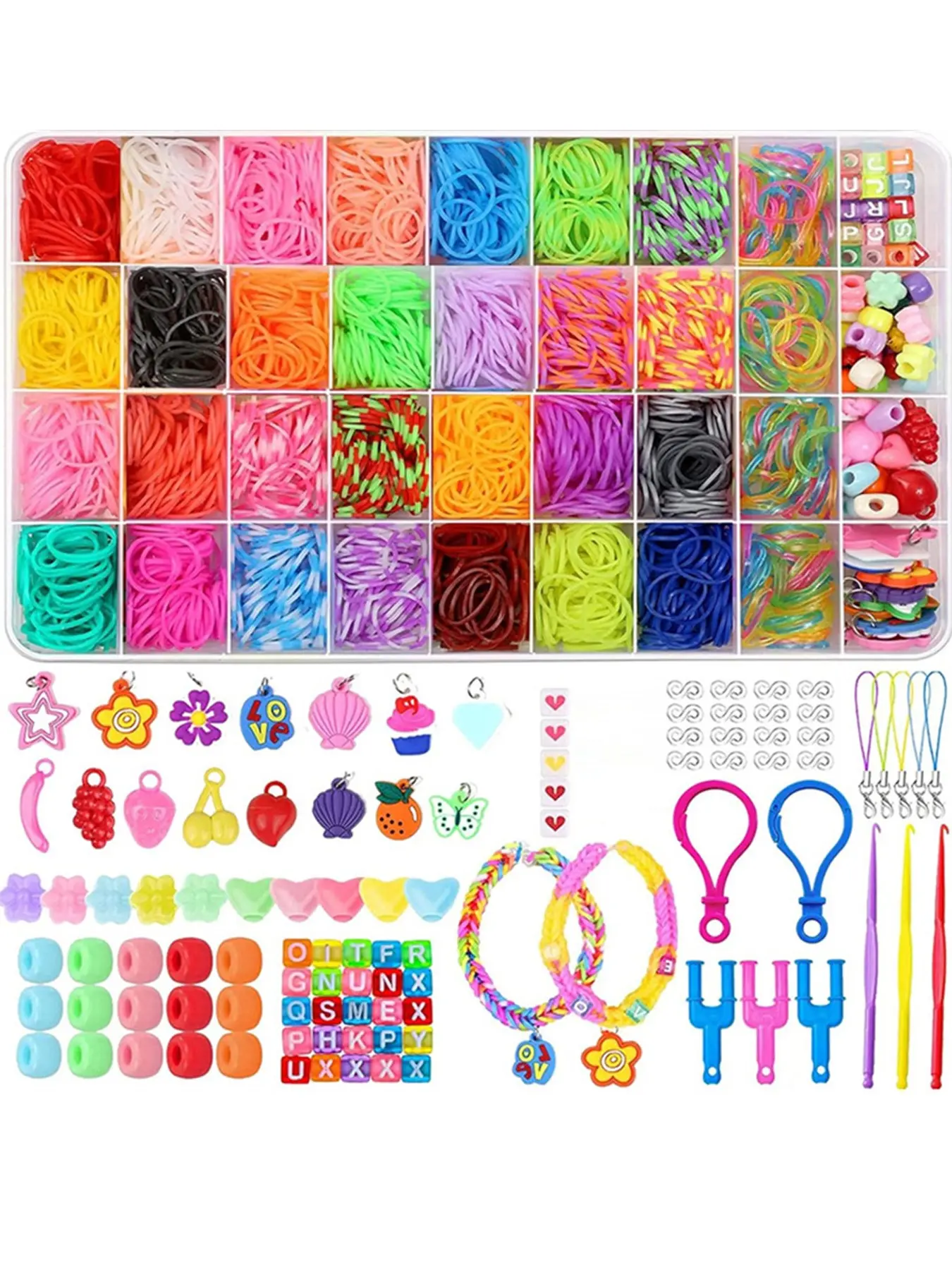 2800 Pieces DIY Jewelry Making Kit, 36 Grid Bead Set, Multicolor Loom Bands, Glow-In-The-Dark Rubber Bands, Handmade Bracelet Kit