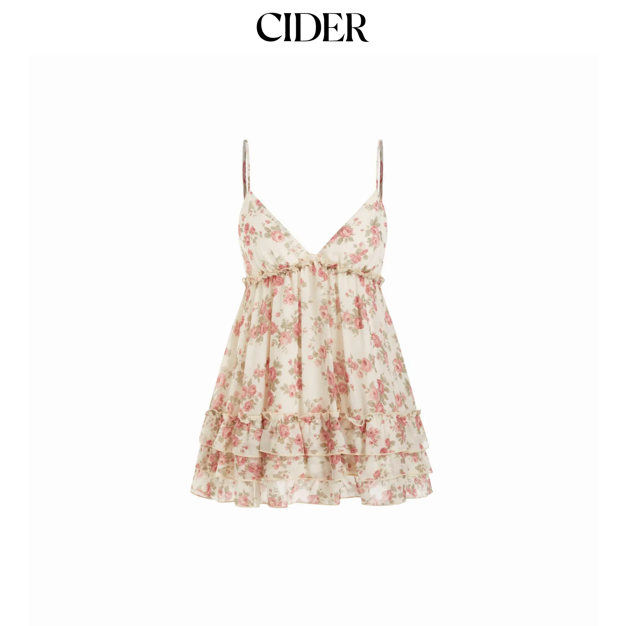 Cider Chiffon Floral V-Neck Ruffled Cami Blouse