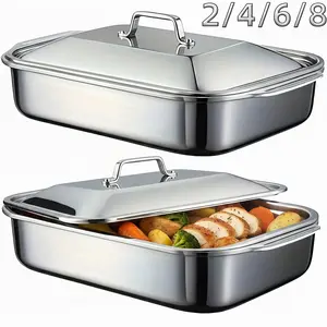 1/2/4Pcs Extra Large Thickened Stainless Steel Fish Baking Pan With Lid, Bakeware, Rectangular Non-stick Oven Tray, Wide Design Serving Platter for Desserts Bread Seafood, Ideal for Barbecue Buffet, Perfect Christmas Gift