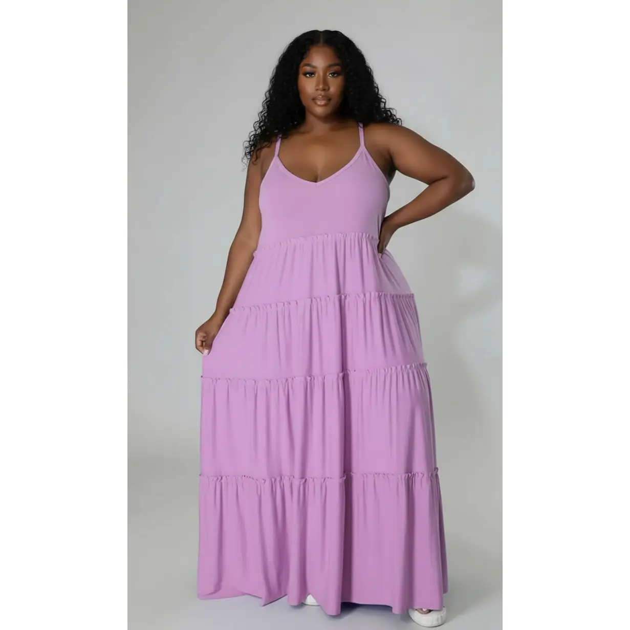JOYPAY Women's Plus Size Maxi Dress, Casual Tiered Polyester Sundress with Adjustable Straps for Daily Beach Vacation