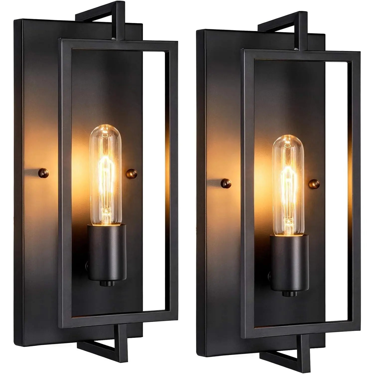 Industrial Wall Sconces Set of 2, Vintage Light Fixture, E26 Base, Matte Black Metal Wall Mount Lamp, Modern Indoor Lighting Hardwired
