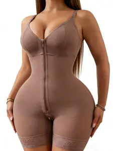 1 Count Solid Color Butt Lifting And Tummy Control Full Shapewear Jumpsuit, Fajas, High Compression Body Shaper, Zipper Closure Colombian Shapewear Bodysuit, Solid Color Tight-Fitting Body Shaper, Waist Trainer, Suitable For Daily, Sport, Yoga