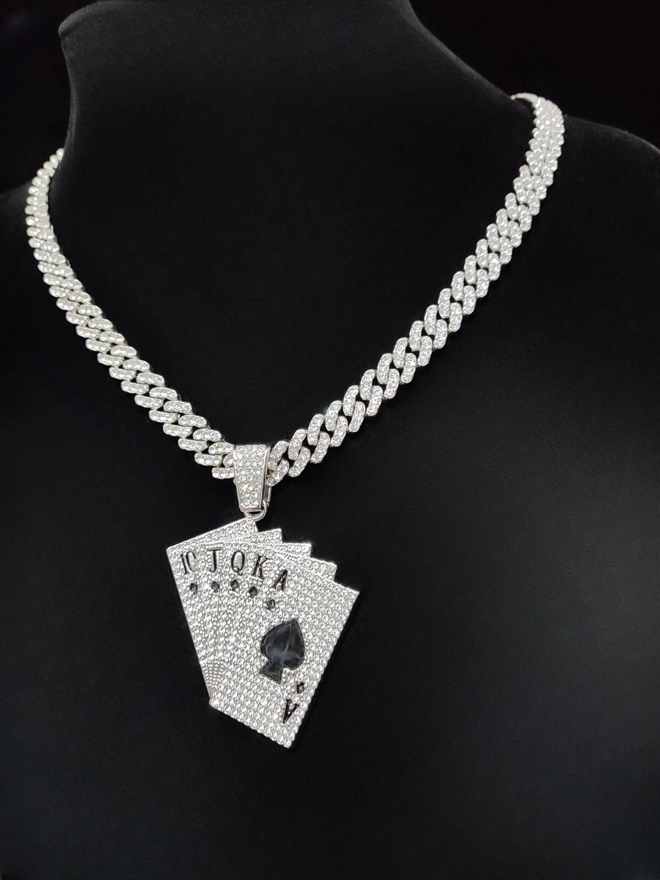 Creative Poker Shaped Pendant  Cuban Chain Necklace, Cuban Link Design, Punk Hip Hop Jewelry for Party, Daily Decor, Trendy All-match & Exquisite Jewelry for Birthday Gift