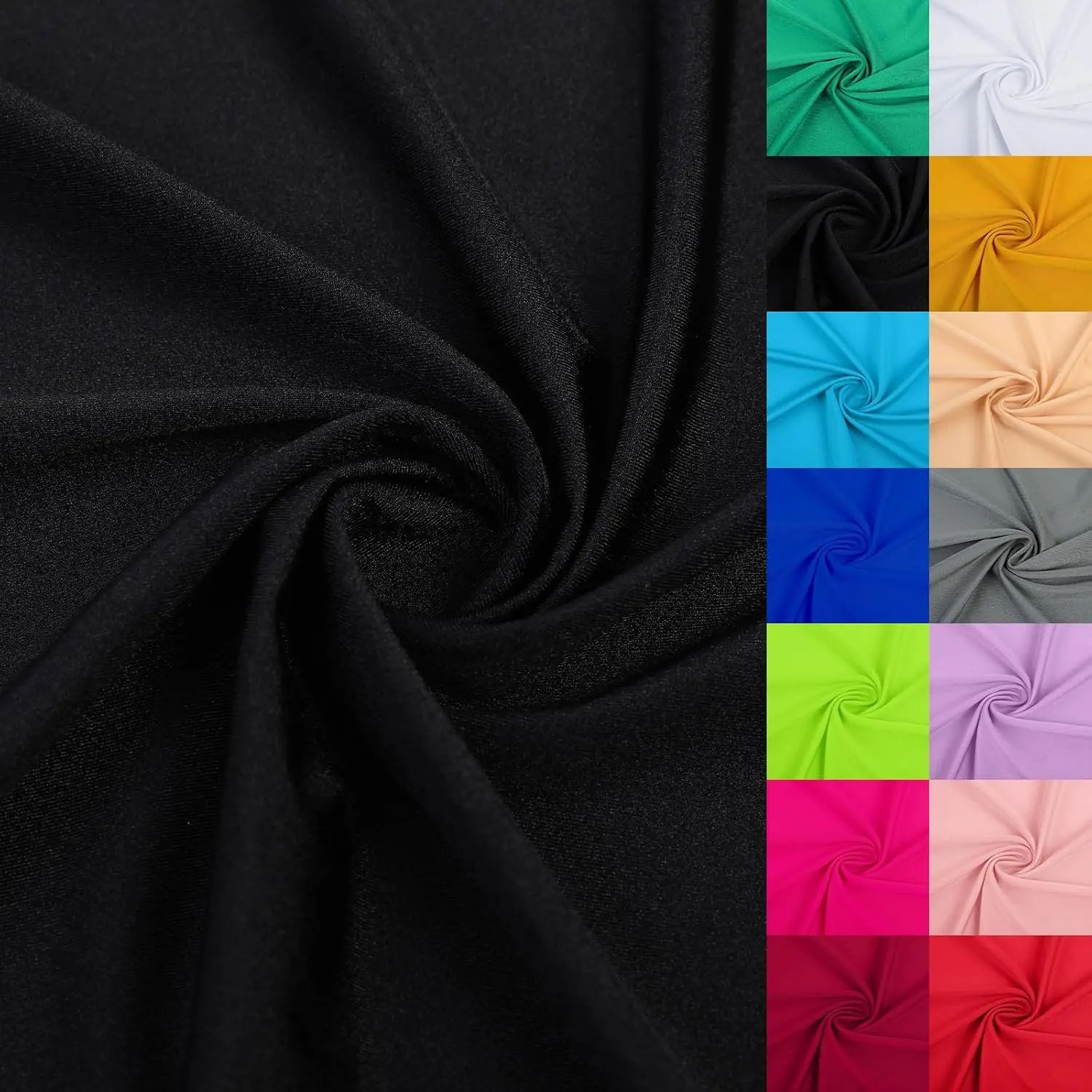 4-Way Stretch 80% Nylon 20% Spandex Fabric, Lightweight Quick-Drying Activewear Swimsuit Material, 59 Inches Wide, 1 Yard Black