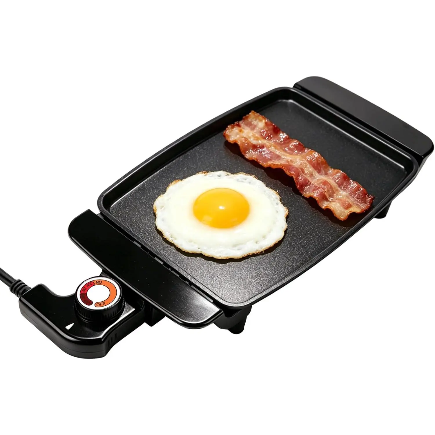 10-in Rectangular Mini Ceramic Non-Stick Electric Griddle - 1200W Electric Skillet with Adjustable Thermostat, Single Serve Home Breakfast Appliance for Pancakes, Eggs