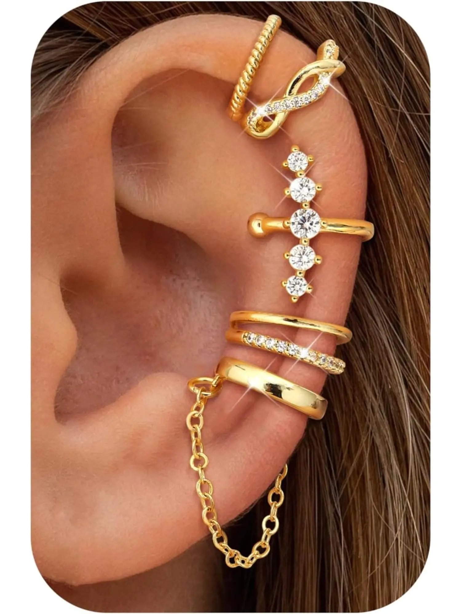 5pcs Silvery Golden Ear Cuff Earrings for Women No Piercing Ear Cuff Wrap Earrings Hypoallergenic Clip On Earring Stack Fake Cartilage Helix Piercing Earcuff