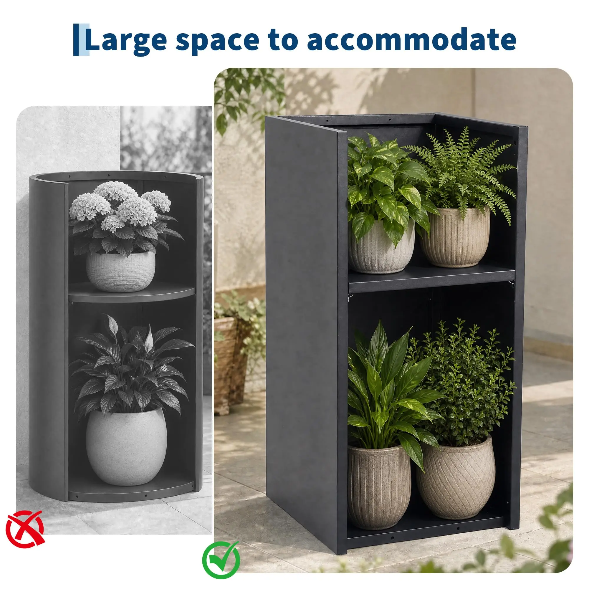 Garvee Heavy-Duty Elevated Metal Planter Box - Tall Rectangular Floor Planter, Double-Layer Liner, Adjustable Divider, Iron for Outdoor Patio/Entryway - 15 in, 2-Pack, Raised Planter Box, Garden Planter, Metal Garden Planter, Porch, Balcony, Deck