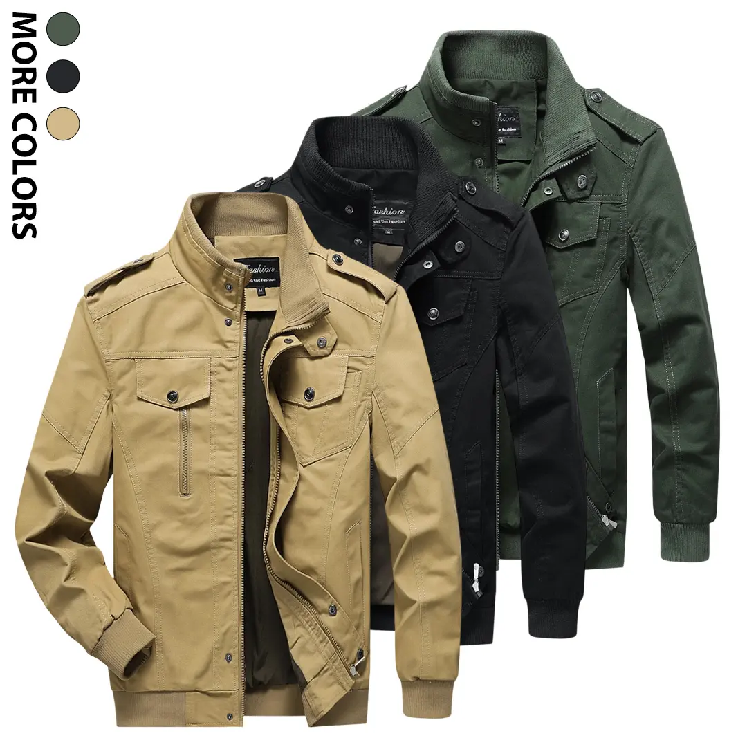 Men's Military Cotton Coat, Lightweight Loose Fit Tactical Cargo Jacket with a Stand Collar and Multiple Pockets, Tops, Menswear, Coats