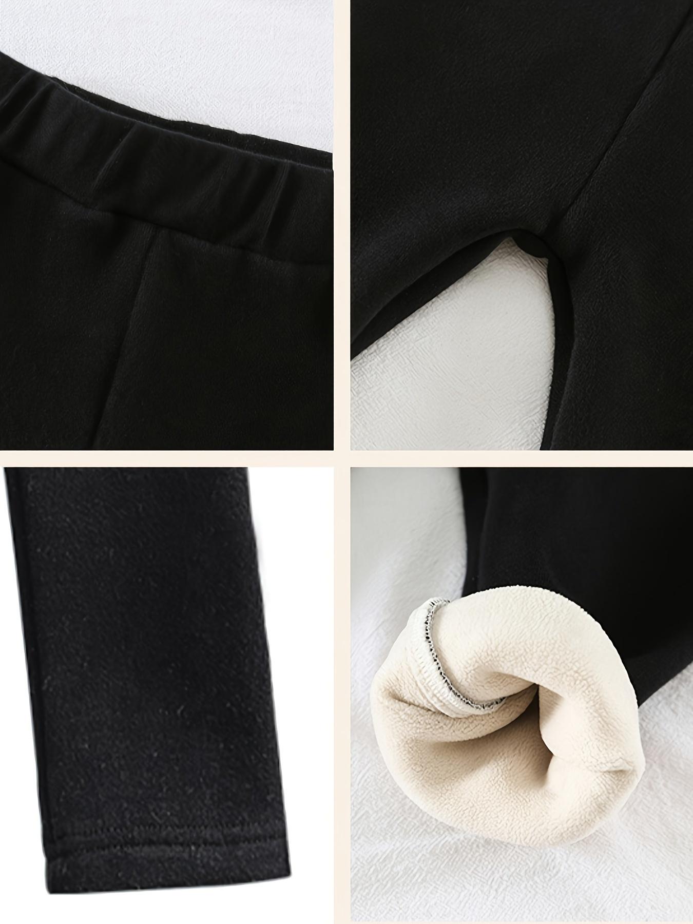 Cozy Fleece-Lined Girls' Leggings - Stretchy, Warm Winter Pants with Letter Print for Youngsters