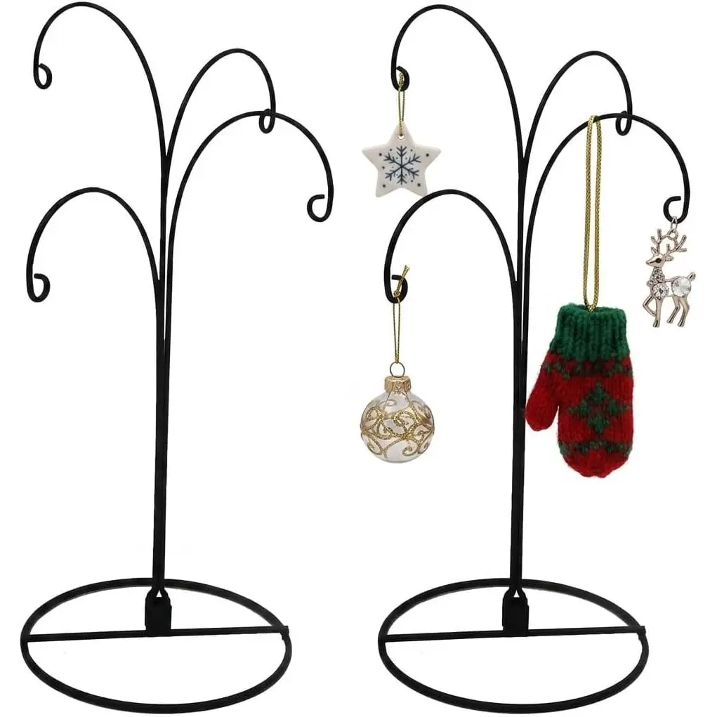 Ornament Display Stand 12 Inch 2 Pack 4-Arm Metal Ornament Holder for Christmas Decorations Crystal Ball Hanging Ornaments Jewelry Display Stand Black