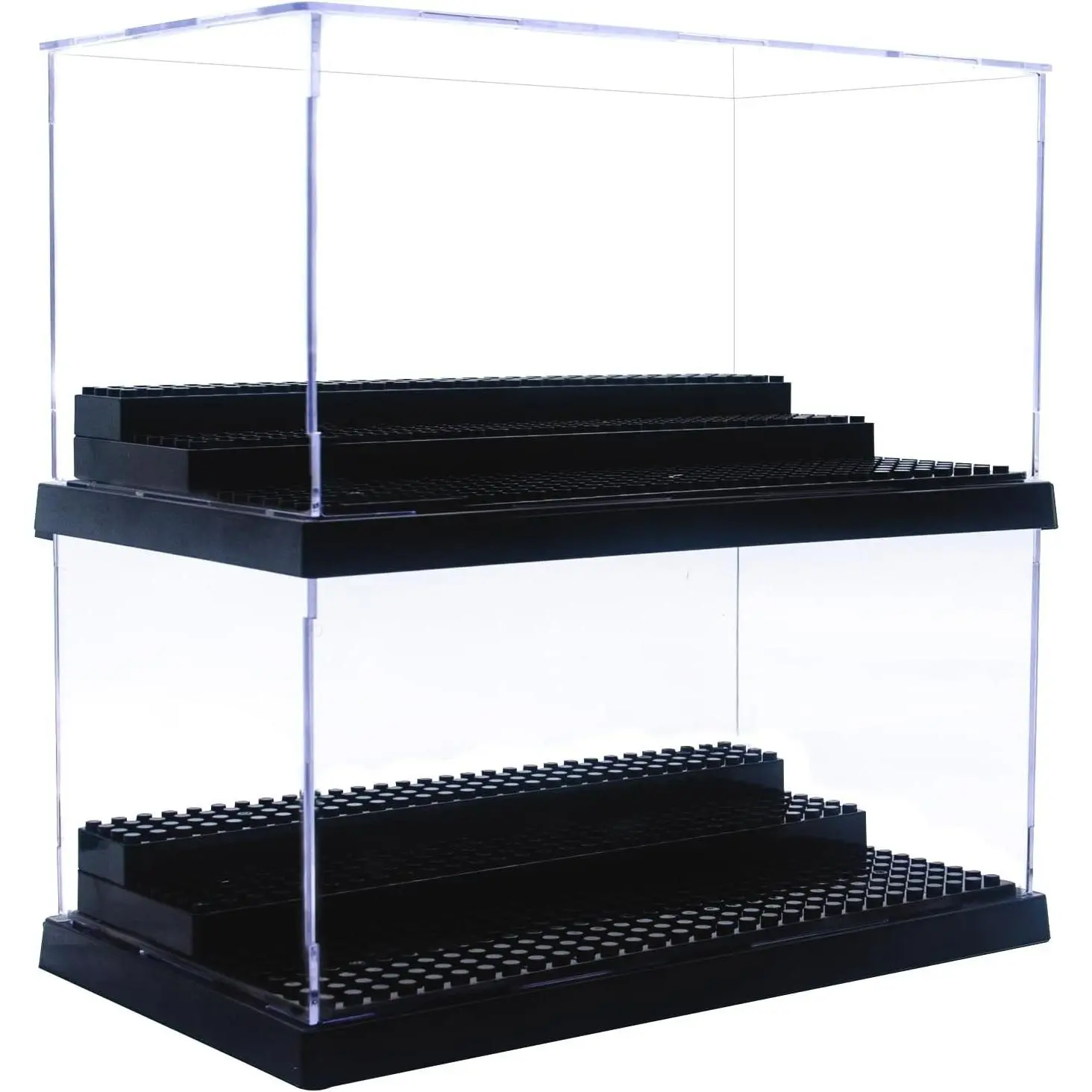 Minifigure Display Case for Action Figures Blocks, Dustproof Acrylic Display Box Storage with 3 Movable Steps for Collection Models Minifigures, Bricks Blocks Toys