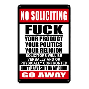 【20*30cm/8*12inch】No Soliciting "F" Your Products Go Away Own Risk Sign 12"X8" Humorous Funny Tin Sign for Cabin Garage Courtyard Outdoor Decorative Easy Hanging Aluminium Gift Design Humorous