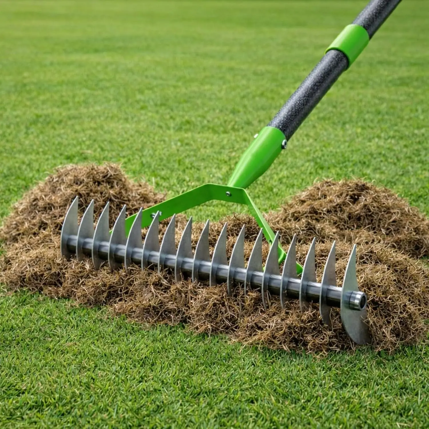 Heavy Duty Thatch Rake for Lawns, 13" -Sided Lawn Dethatcher with 21 Carbon Steel Tines, Manual Dethatching Scarifier Rake for  Grass, Moss & Thatch Removal, 55" Adjustable Handle