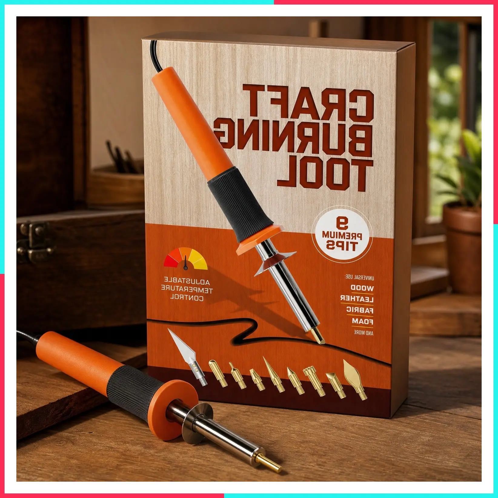 Wood Burning Tool Pen Kit for Adults & Teens - Wood Burner Engraver Carver Pyrography Woodburning Set with 9 Premium Tips, Adjustable Temperature Control